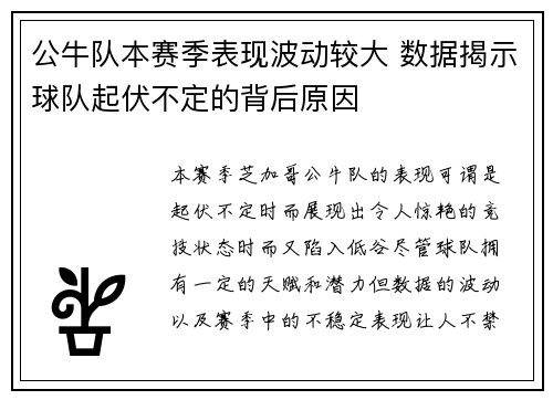 公牛队本赛季表现波动较大 数据揭示球队起伏不定的背后原因